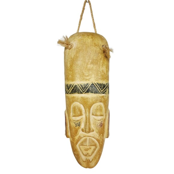 Vintage Beige Clay African Tree Mask Hanging Tribal Mask Face Heavy - Picture 1 of 7